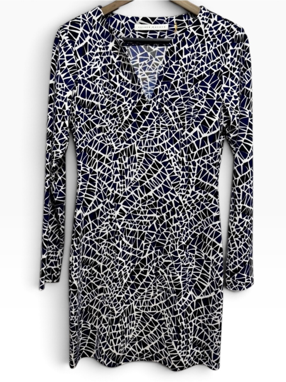 Geometric Print Mod Mini Dress Susana Monaco Long Sleeve Stretch Size M